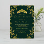Elegant Vintag Floral Gold Emerald Quinceanera Folieneinladung (Stehend vorne)