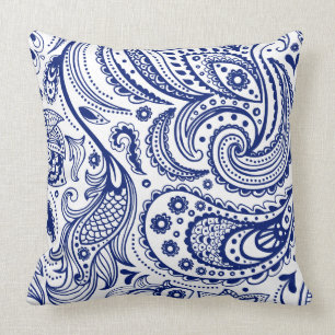 Elegant Vintag Floral Paisley-White Royal Blue Kissen