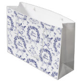 Elegant Vintag frohe Weihnachts-Blauer Kranzknaben Große Geschenktüte (Rückseite Schrägansicht)