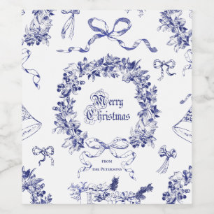 Elegant Vintag frohe Weihnachts-Blauer Kranzknaben Weinetikett