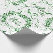 Elegant Vintag frohe Weihnachts Bows Green Toile Geschenkpapier (Ecke)