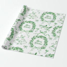 Elegant Vintag frohe Weihnachts Bows Green Toile Geschenkpapier
