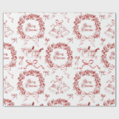 Elegant Vintag frohe Weihnachts Bows Red Toile Geschenkpapier (Flach)