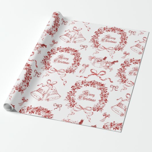 Elegant Vintag frohe Weihnachts Bows Red Toile Geschenkpapier (Ungerollt)
