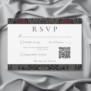 Elegant Vintag Gothic Moody Botanical Wedding QR RSVP Karte