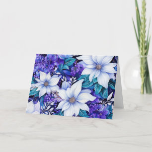 Elegant Vintag Inspiriert Blauer Blumenweihnachtsf Feiertagskarte