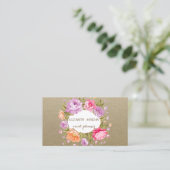 Elegant, Vintag, Kraft, floral Visitenkarte (Stehend Vorderseite)