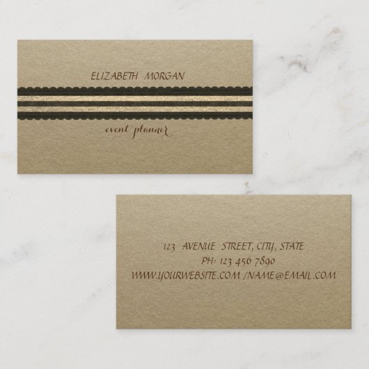 Elegant Vintag, Kraft, Streifen Visitenkarte (Vorne/Hinten)