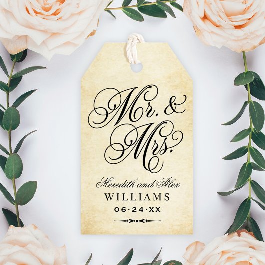 Elegant Vintag Mr. and Mrs. Script Custom Monogram Geschenkanhänger