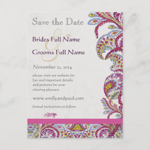 Elegant Vintag Paisley Wedding Save the Date Ankündigungspostkarte