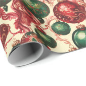 Elegant Vintag Red Green Christmas Baubles Beige Geschenkpapier (Rolleneckpunkt)