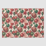 Elegant Vintag Red Green Christmas Baubles Beige Seidenpapier<br><div class="desc">Vintage Viktorianische Weihnachtsschmuck auf beigem Hintergrund für klassische Weihnachtsgeschenke.</div>