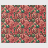 Elegant Vintag Red Green Christmas Baubles Geschenkpapier (Flach)