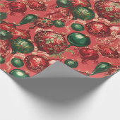 Elegant Vintag Red Green Christmas Baubles Geschenkpapier (Ecke)