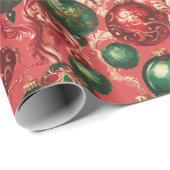 Elegant Vintag Red Green Christmas Baubles Geschenkpapier (Rolleneckpunkt)