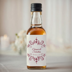 Elegant Vintag Romance Burgundy Wedding Mini Alkoholflaschenetikett