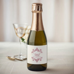 Elegant Vintag Romance Burgundy Wedding Mini Schaumweinetikett
