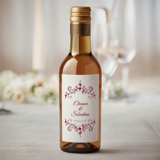 Elegant Vintag Romance Burgundy Wedding Mini Weinetikett