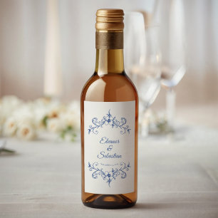 Elegant Vintag Romance Dusty Blue Wedding Mini Weinetikett