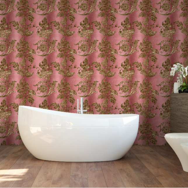 Elegant Vintag rosa Gold Floral Tapete (Elegant Vintage Pink Gold Floral Wallpaper)