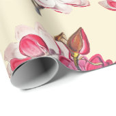 Elegant Vintag rosa Magnolia auf Beige Geschenkpapier (Rolleneckpunkt)
