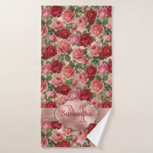 Elegant Vintag Rosa Rosa Rose Mit Monogramm Badehandtuch