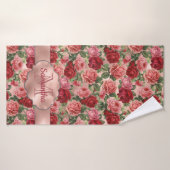 Elegant Vintag Rosa Rosa Rose Mit Monogramm Badehandtuch (Badehandtuch)