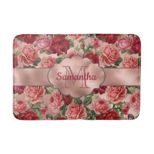 Elegant Vintag Rosa Rosa Rose Mit Monogramm Badematte
