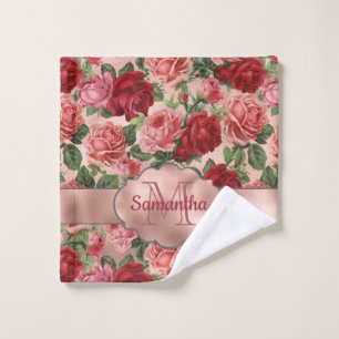 Elegant Vintag Rosa Rosa Rose Mit Monogramm Waschlappen