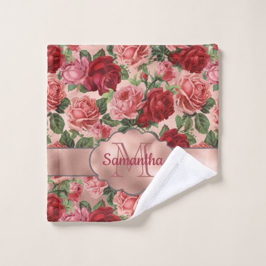 Elegant Vintag Rosa Rosa Rose Mit Monogramm Waschlappen (Waschlappen)