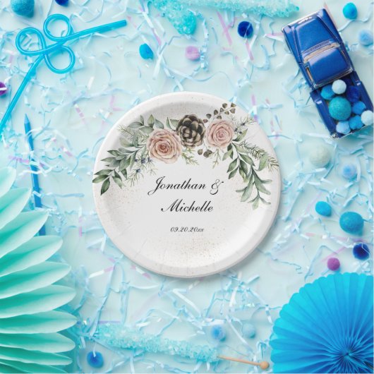 Elegant Vintag Rosa Rosengrün Pappteller (Party)