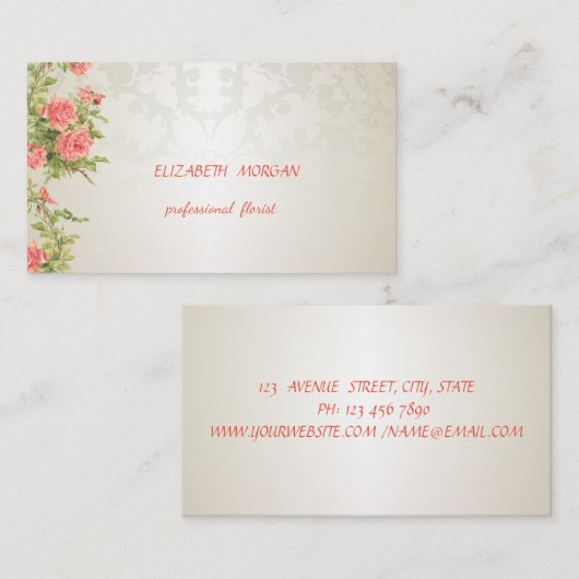 Elegant Vintag, Spitze, Rose Visitenkarte (Vorne/Hinten)