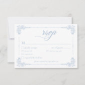 Elegant Vintage Baroque Dusty Blue Wedding RSVP Karte (Vorderseite)