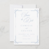 Elegant Vintage Baroque Dusty Blue Wedding Save The Date (Vorderseite)