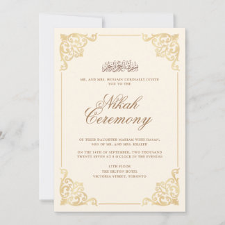 Elegant Vintage Baroque Gold Cream Nikah Ceremony Einladung