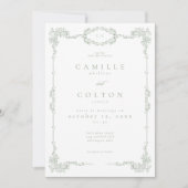Elegant Vintage Baroque Sage Green Wedding Einladung (Vorderseite)