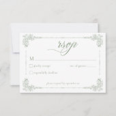 Elegant Vintage Baroque Sage Green Wedding RSVP Karte (Vorderseite)