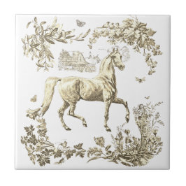 Elegant Vintage Beige Horse Floral Fliese