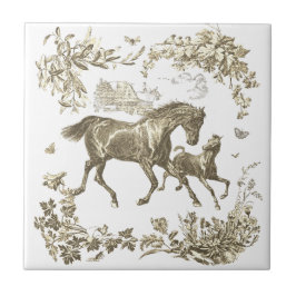 Elegant Vintage Beige Horses Floral Fliese