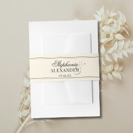 Elegant Vintage Black & Ivory Old Money Wedding Einladungsbanderole