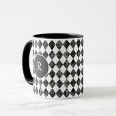 Elegant vintage black &white checkerboard monogram tasse (Vorderseite Links)