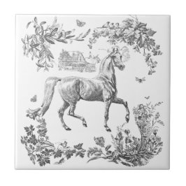 Elegant Vintage Black White Horse Floral Fliese