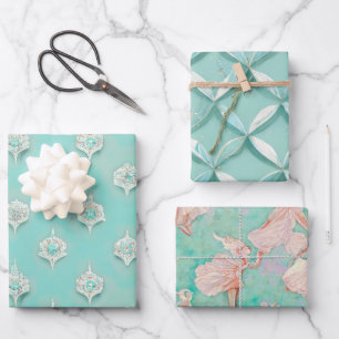 Elegant Vintage Blau Gemischte Texturen Geschenkpapier Set