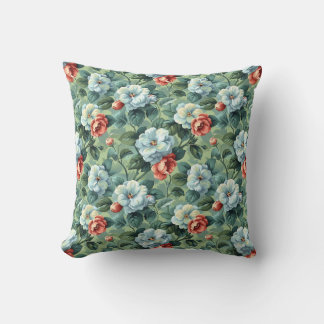 Elegant Vintage Blau & Korallen Blumenmuster Kissen