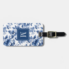 Elegant Vintage Blue Floral Monogram Gepäckanhänger