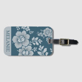Elegant Vintage Blue Flower Pattern Personalised Gepäckanhänger (Vorderseite (Horizontal))