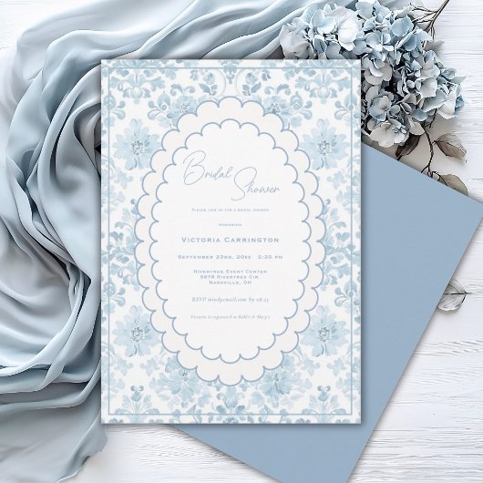 Elegant Vintage Blue Toile Bridal Shower Einladung