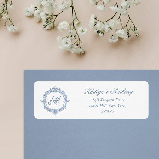 Elegant Vintage Blue Toile Monogram Wedding