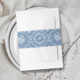 Elegant Vintage Blue Toile Monogram Wedding Einladungsbanderole