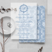 Elegant Vintage Blue Toile Monogram Wedding Pergament Einladungen